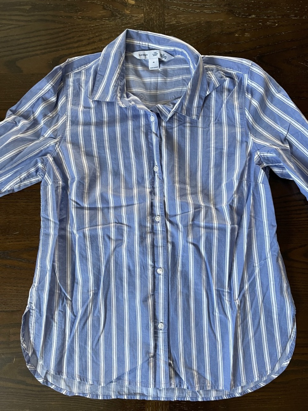 Old Navy Blue and White Striped Button-Down Shirt